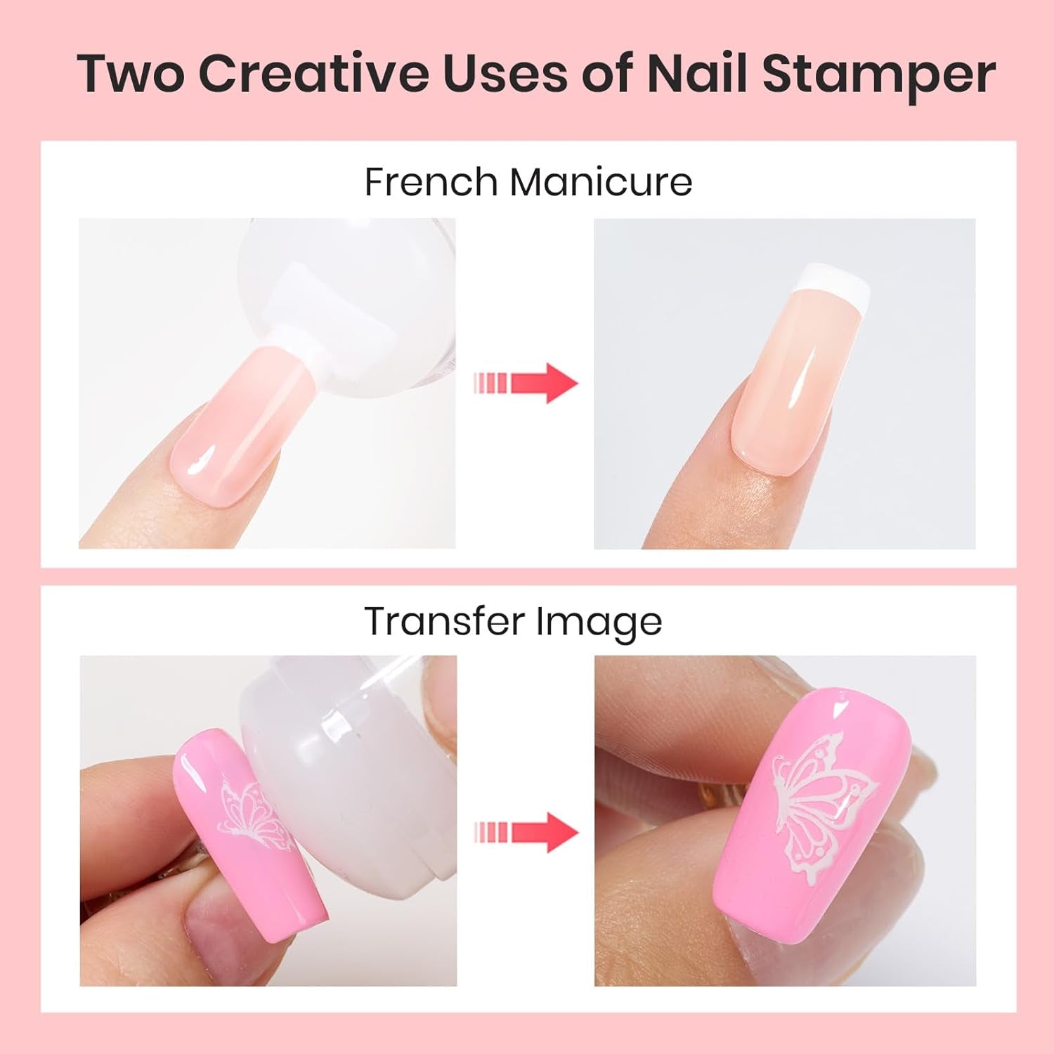 Beetles Nail Stamp 3Pcs Silicone French Tip Nail Stamp Kit with Replacement Nail Stamper Heads and Scrapers Soft Silicone Nail Printing Tool for Home DIY Nail Art Valentine'S Day Gift for Women