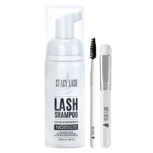 Eyelash Extension Shampoo + Brush / 1.69 Fl.Oz / 50Ml / Eyelid Foaming Cleanser/Wash for Extensions & Natural Lashes/Safe Makeup Remover/Supplies for Professional & Home Use