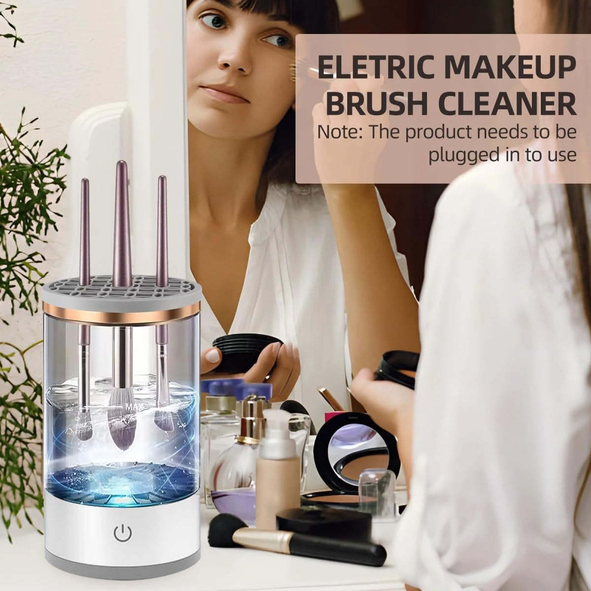 Electric Makeup Brush Cleaner,Upgrade Automatic Makeup Brush Cleaner,Makeup Brush Cleaner Machine Fit for Makeup Brushes,Portable Compact Design for Travel Home Use