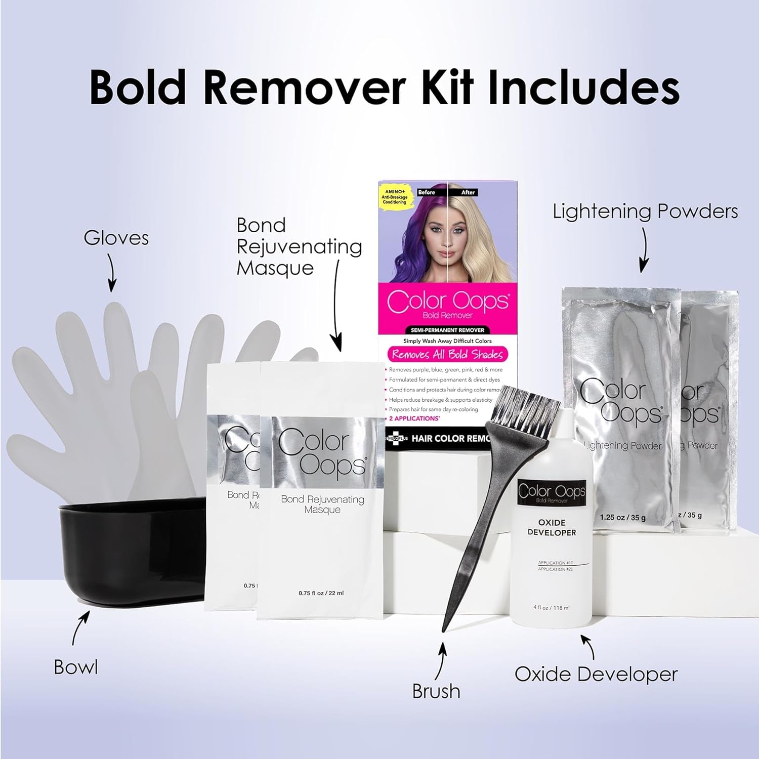 Bold Remover, 2 Applications, Hair Dye Remover Safely Removes Direct Dyes and Semi-Permanent Hair Color, Recolor the Same Day, Vegan & Cruelty Free