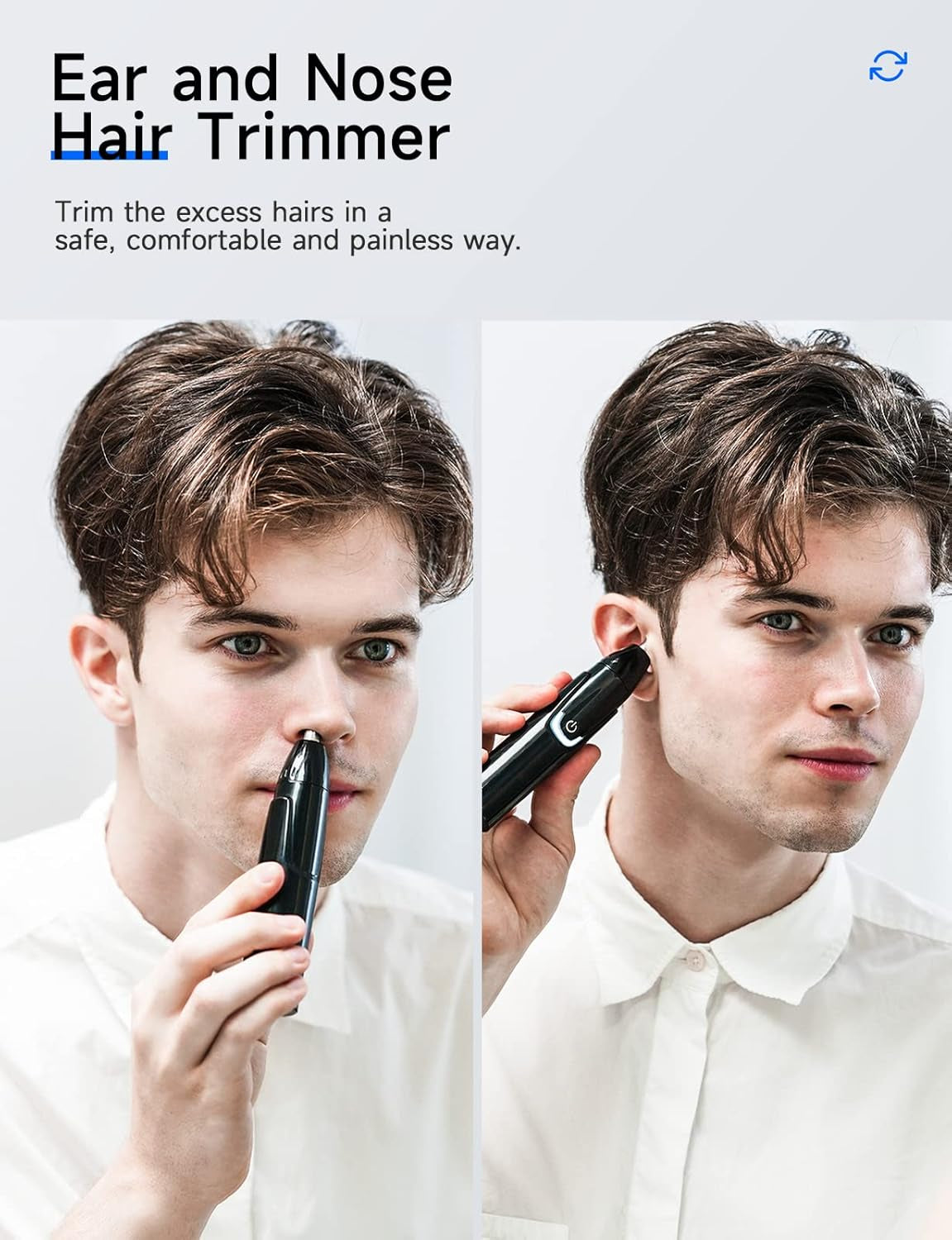 Rechargeable Ear and Nose Hair Trimmer - 2024 Professional Painless Eyebrow & Facial Hair Trimmer for Men Women, Powerful Motor and Dual-Edge Blades for Smoother Cutting Black