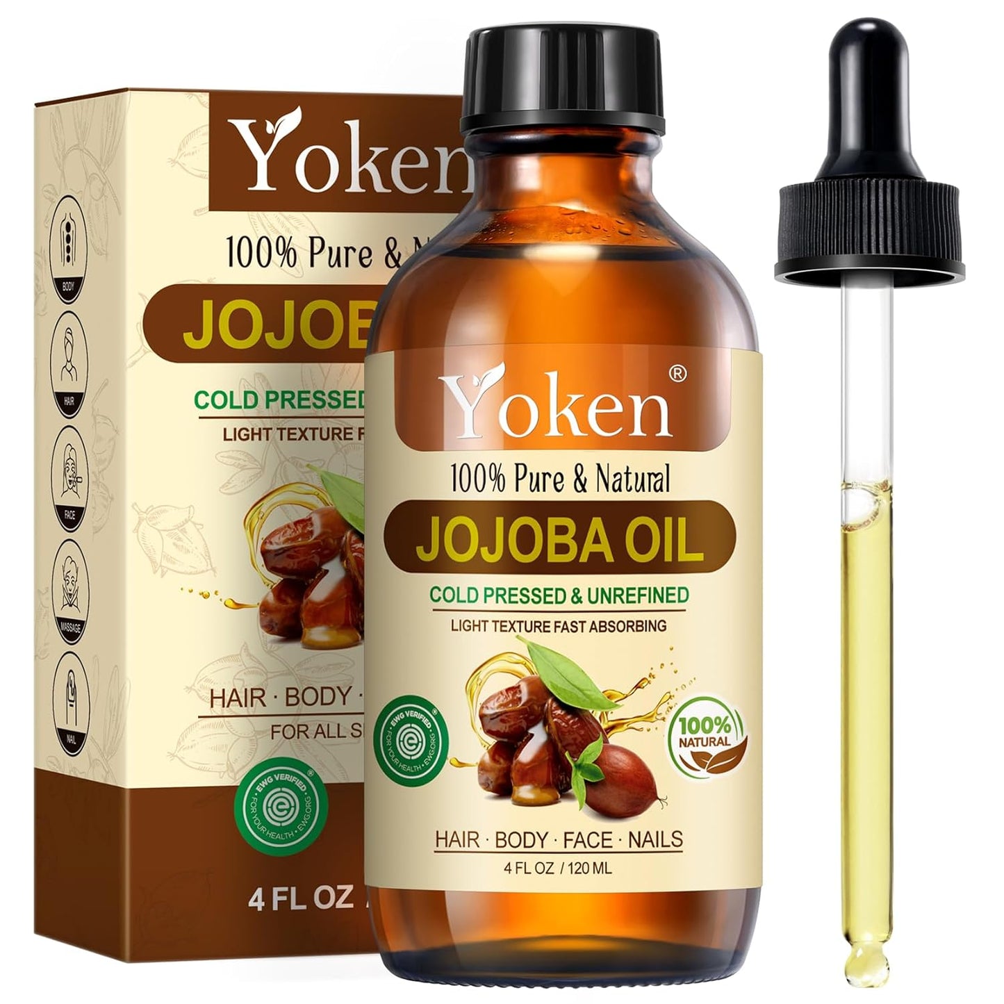 Pure Jojoba Oil EWG Verified 16 Fl Oz, 100% Natural Jojoba Oil for Hair, Skin & Face, Cold Pressed Unrefined, Deeply Moisturizing Body Oil Jojoba Carrier Oil for Essential Oils Mixing