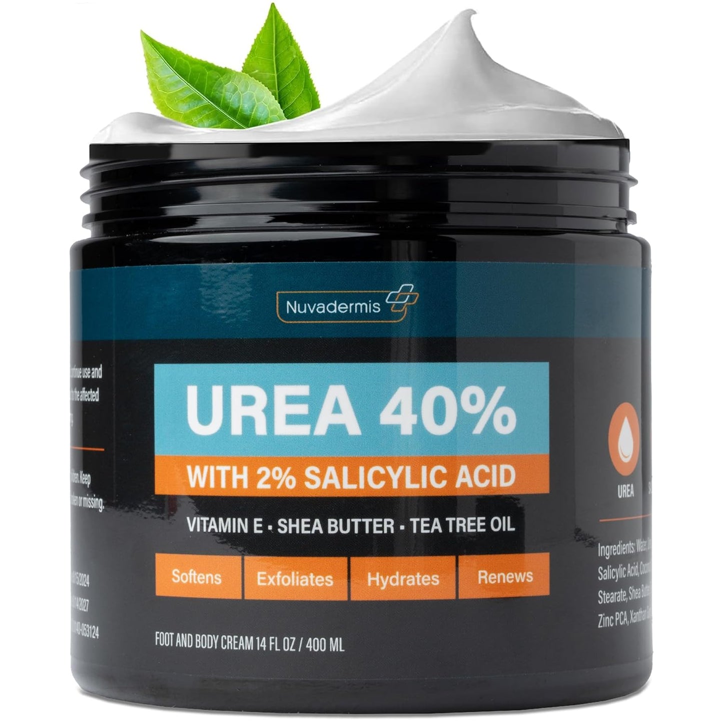 Urea Cream 40 Percent for Feet - 40% Urea Foot Repair Lotion - Maximum Strength for Dry Cracked Heels - 2% Salicylic Acid, Shea Butter, Tea Tree Oil, Vitamin E - 5.29 Oz Jar