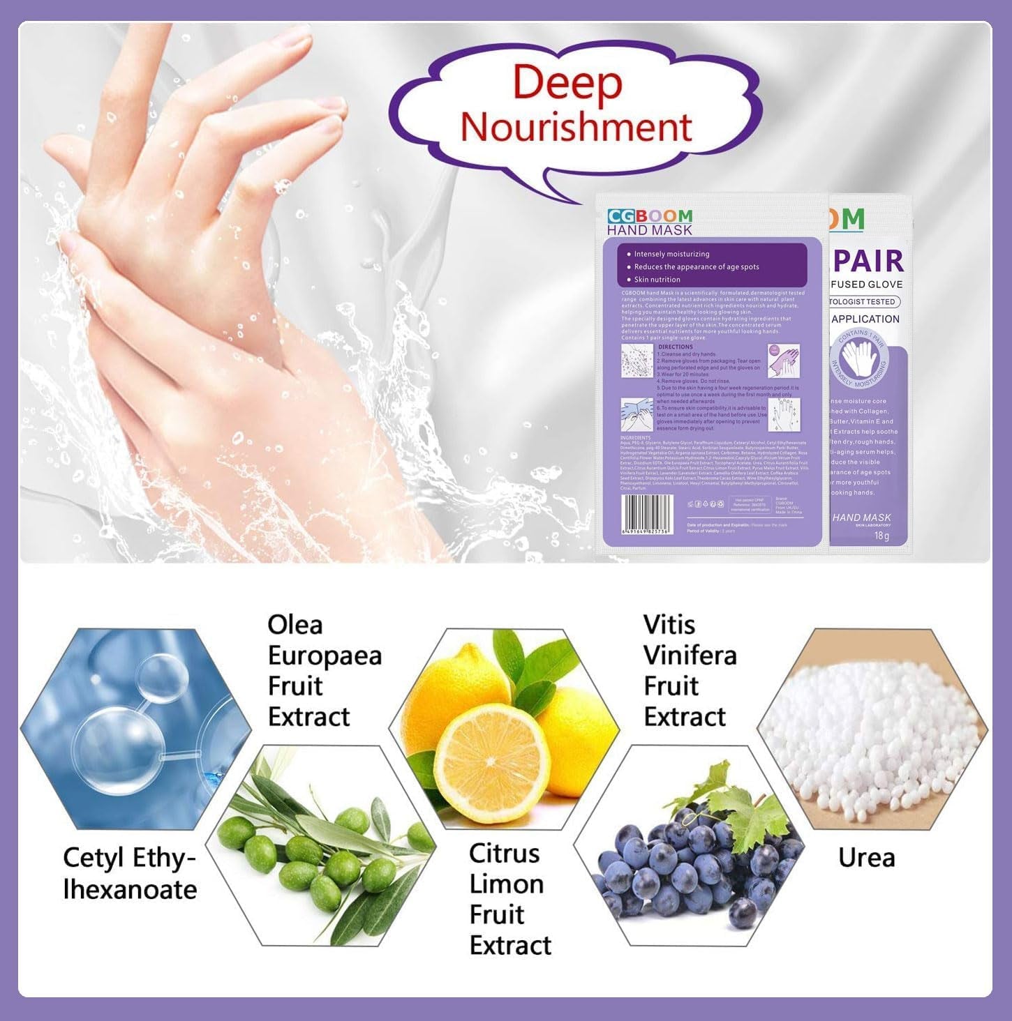 5 Pairs Hand Masks Moisturizing Gloves, Hand Skin Repair Renew Mask Infused Collagen, Vitamins + Natural Plant Extracts for Dry, Aging, Cracked Hands (Lavender)