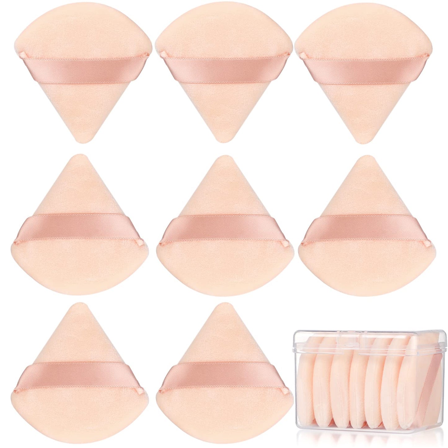 8 Pcs Cotton Powder Puff Face, Triangle Super Soft for Both Dry and Wet Makeup Setting/Concealer/Loose and Body Powder/Foundation/Blush Makeup Sponge Set (Pink)