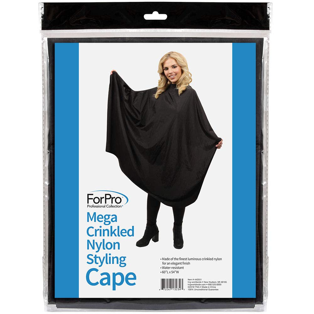 Mega Crinkled Nylon Styling Cape, Black, Professional Hair Salon Cape, 54” W X 60”