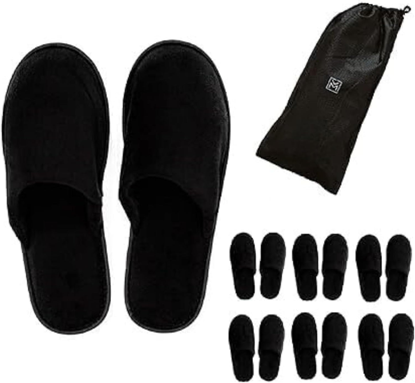 Spa Slippers, 6-12 Pairs Cotton Velvet Closed Toe Disposable Slippers for Guests with Travel Bags, House, Indoor, Bathroom, Bedroom, Hotel, Bride Slippers