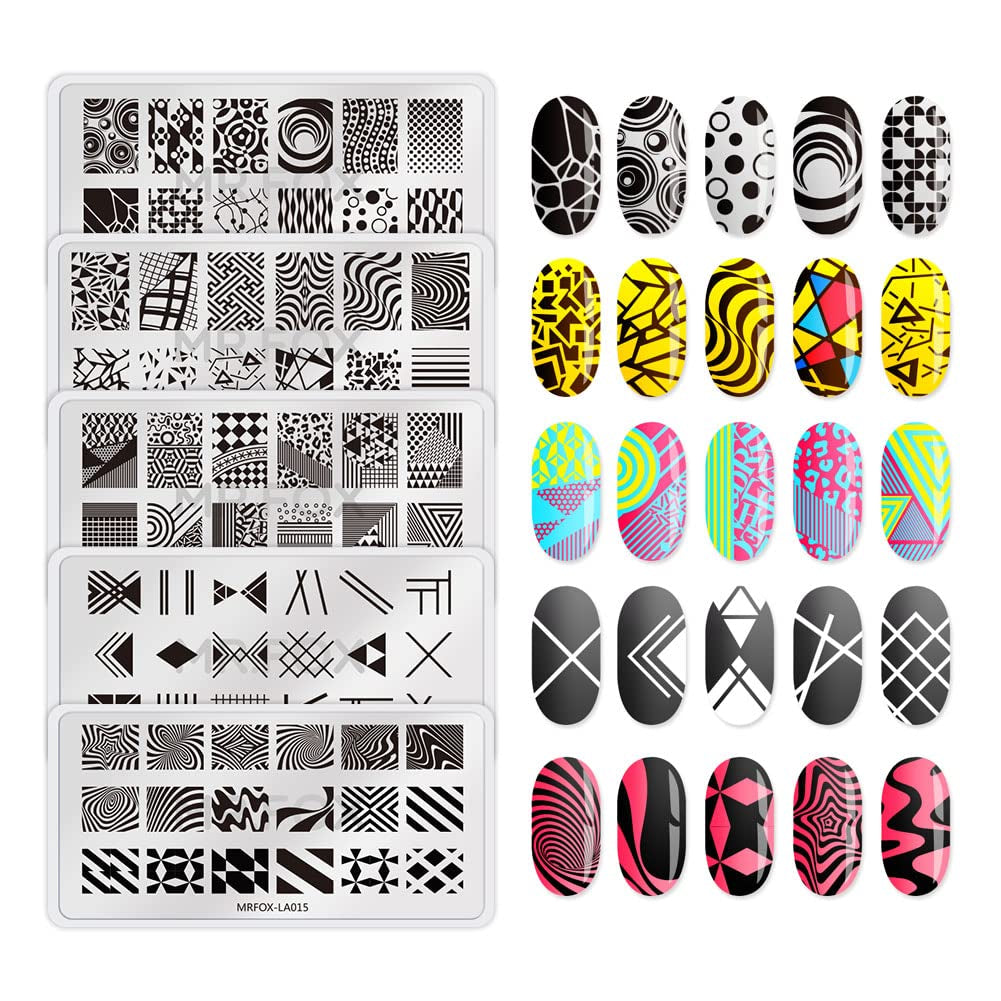 MRFOX 5 Pcs Nail Plates Stamping Set Marbled Punk Spider Web Heart Star Theme Leaf Nail Art DIY Stamping Template