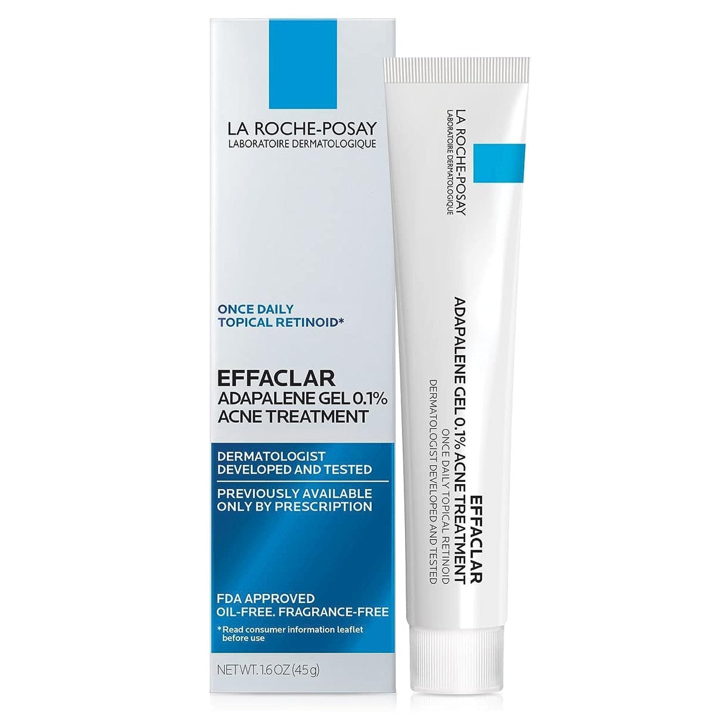 La Roche-Posay Effaclar Adapalene Gel 0.1% Acne Treatment, Retinoid Cream, Acne Medication Gel for Blackheads & Whiteheads, Oil Free, Helps Clear and Prevent Blemishes & Clogged Pores