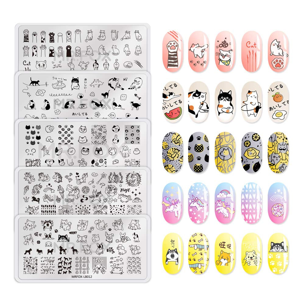 MRFOX 5 Pcs Nail Plates Stamping Set Marbled Punk Spider Web Heart Star Theme Leaf Nail Art DIY Stamping Template