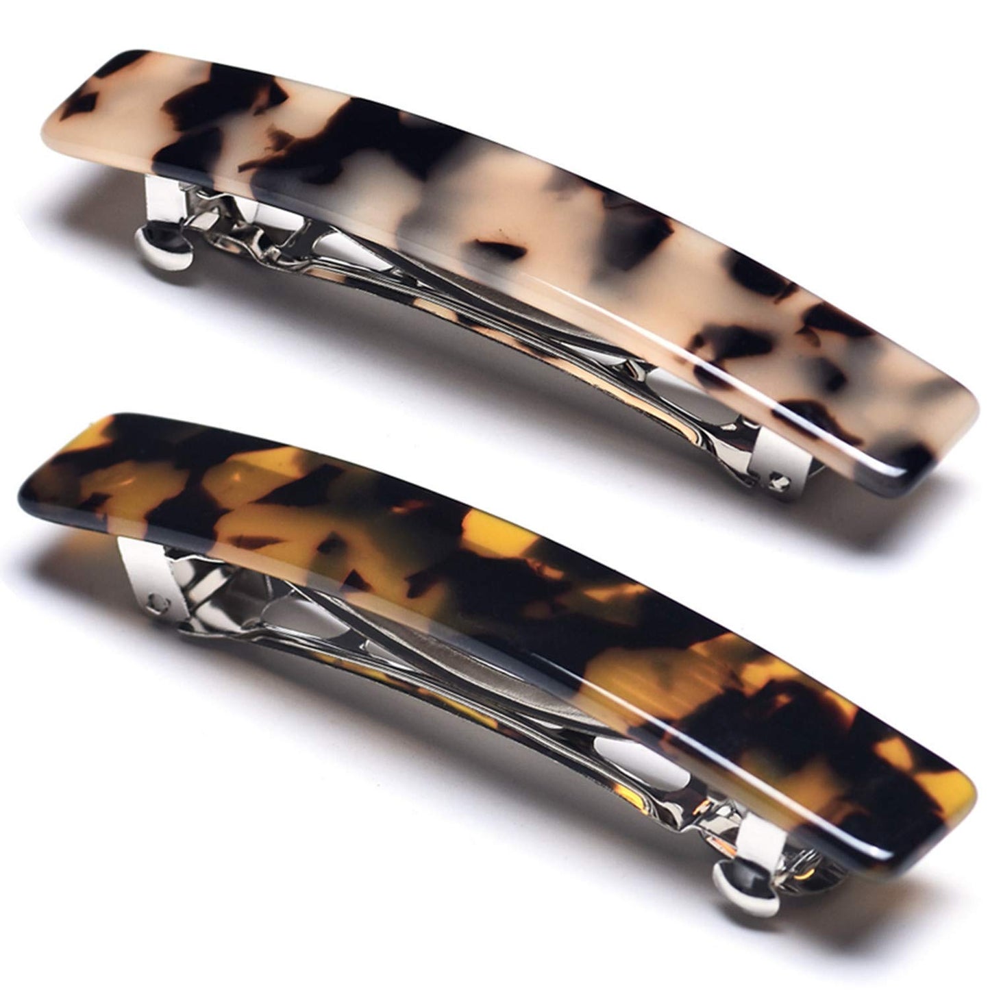 2PCS French Design Hair Barrette Tortoise Shell Celluloid Rectangle Hair Clips for Women