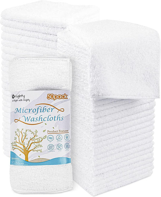 Washcloths Bulk Towels Set 50 Pack, Highly Absorbent and Soft Feel Microfiber Face Cloths, Multi-Purpose Wash Cloths & Hand Towels for Bathroom, Hotel, Spa, and Gym, 12X12 Inch