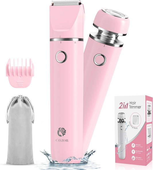 Bikini Trimmer and Shaver Kit for Women - 2-In-1 Wet/Dry Electric Body Hair Trimmer Facial Hair Removal Cordless Waterproof Bikini Shaver Razor for Face Lip Chin Pubic Underarm Legs