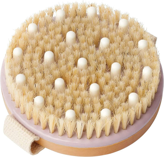 Dry Brushing Body Brush for Lymphatic Drainage, Dry Skin, Cellulite, Blood Circulation with Exfoliating Natural Bristles and Massage Nodes for Flawless Skin