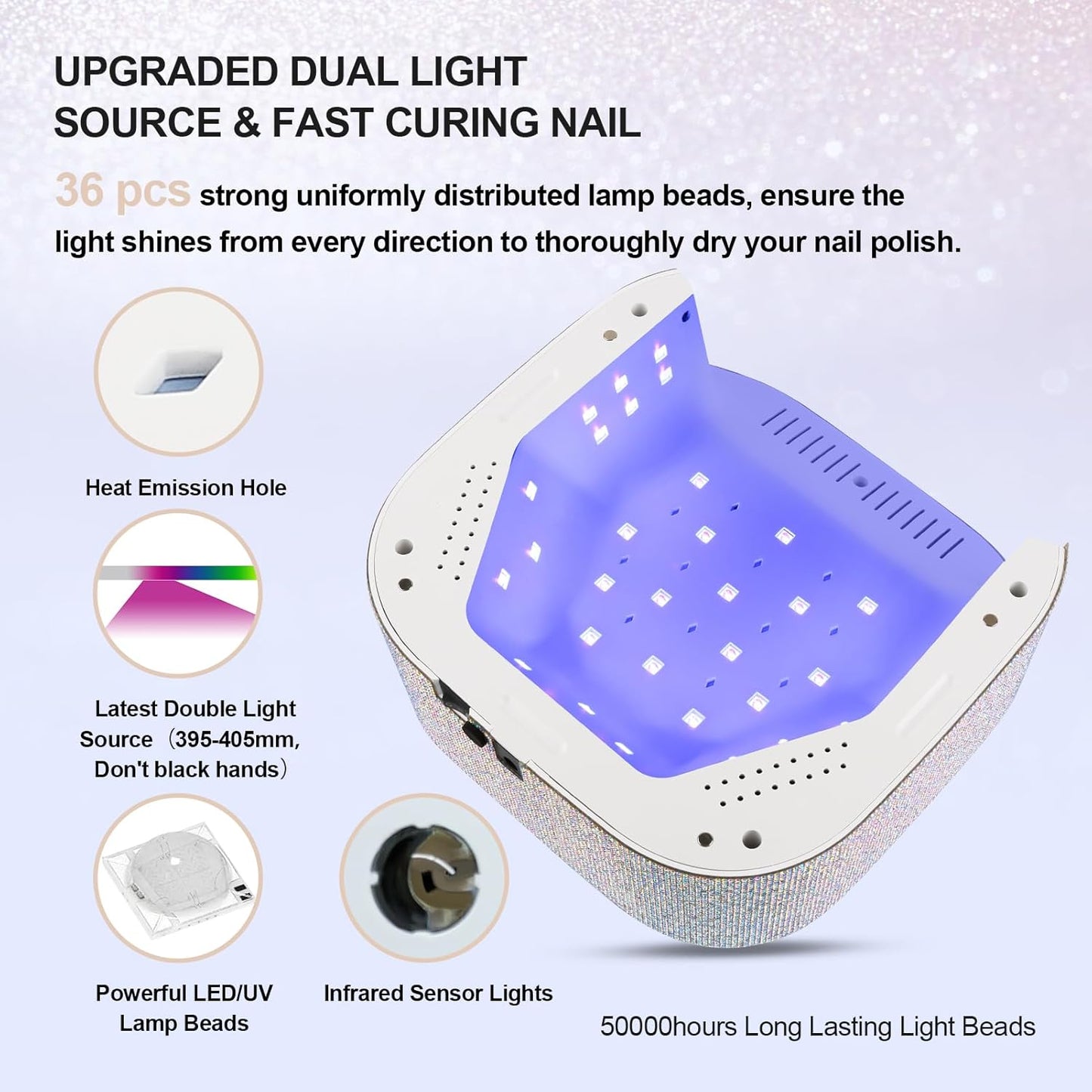 UV LED Nail Lamp, 54W Rechargeable Cordless Nail Lamp Nail Dryer Gel Polish UV Nail Light with 4 Timer Setting, Professional Quick Dry Curing Lamp with Display Auto Sensor for Salon & Home