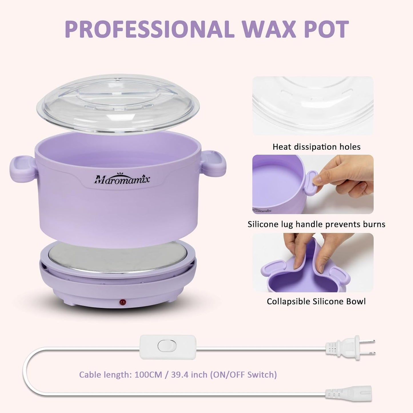 Silicone Wax Warmer for Hair Removal, Compact Portable Electric Wax Heater Machine for Soft and Hard Wax Beads Fast Heating, Home Gentle Waxing for Women for Body Brazilian Bikini Face Eyebrow