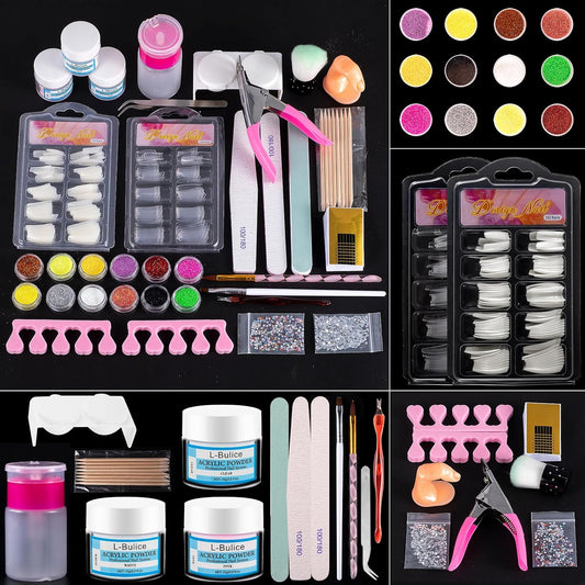 Acrylic Nail Kit for Beginners with Everything Professional, 12 Glitter Powder Nail Kit Acrylic Set, Nail Care Art Design Tip Brush Clipper File Supplie, DIY Tool