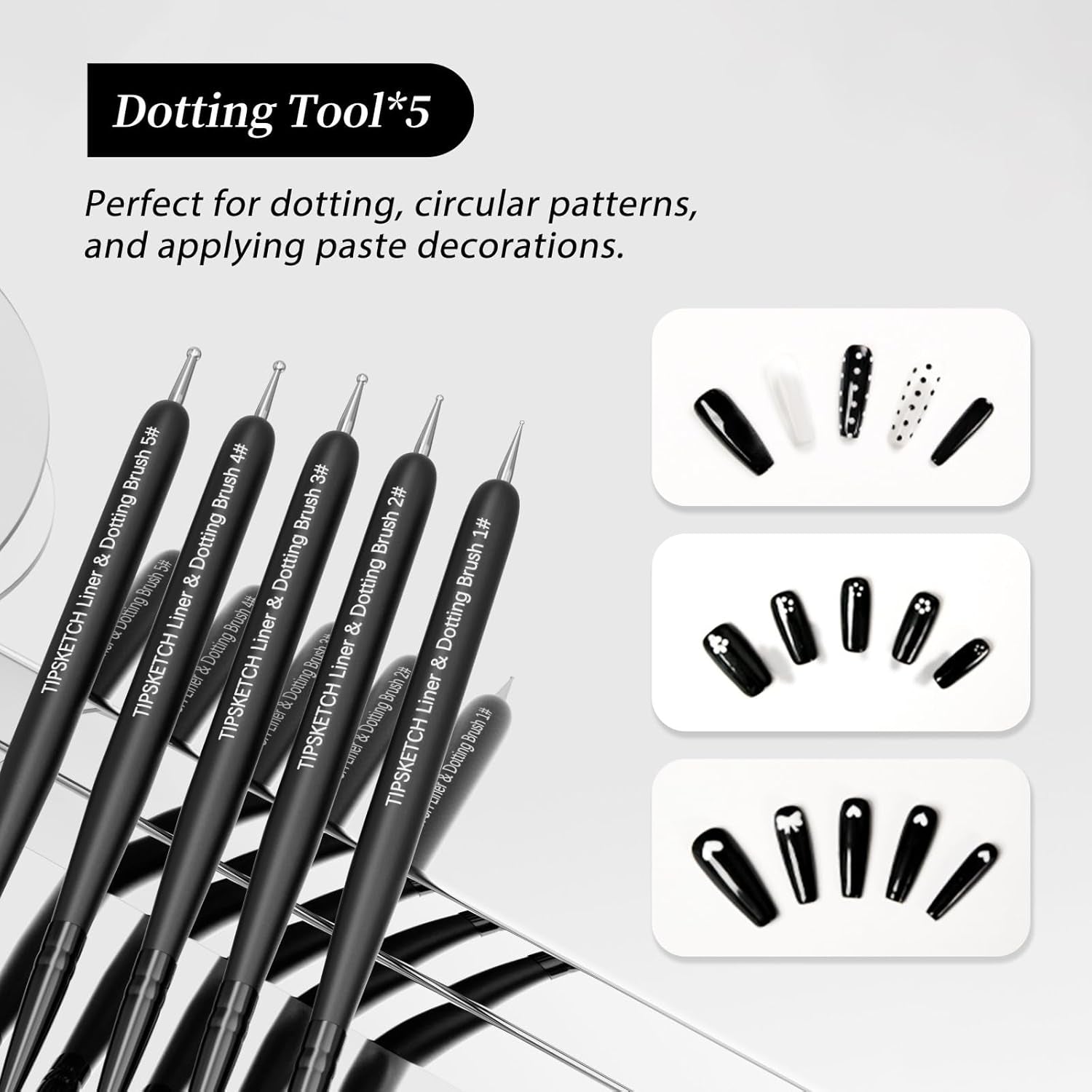 Nail Art Liner Brushes 5Pcs Dotting Pen Tools Nail Art Brushes Thin Liner Set(4/8/12/15/20 Mm) for Long Lines, Thin Details Gel Polish Nail Paintings Double-End Nail Art Tools