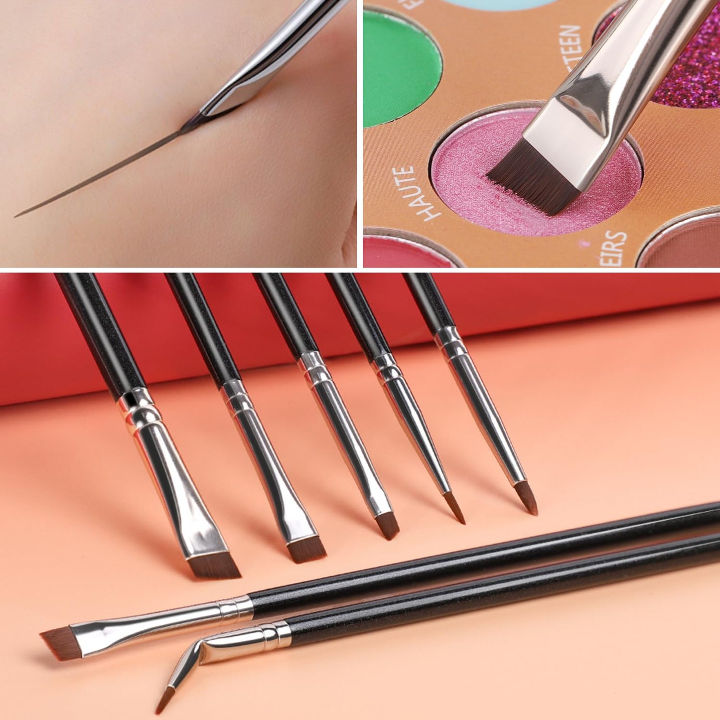 7Pcs Eyeliner Brush Set, Angled Flat Gel Eye Liner Makeup Brushes, Ultra Thin Liner Brush, Fine Point Eyeliner Brushes for Women Girls