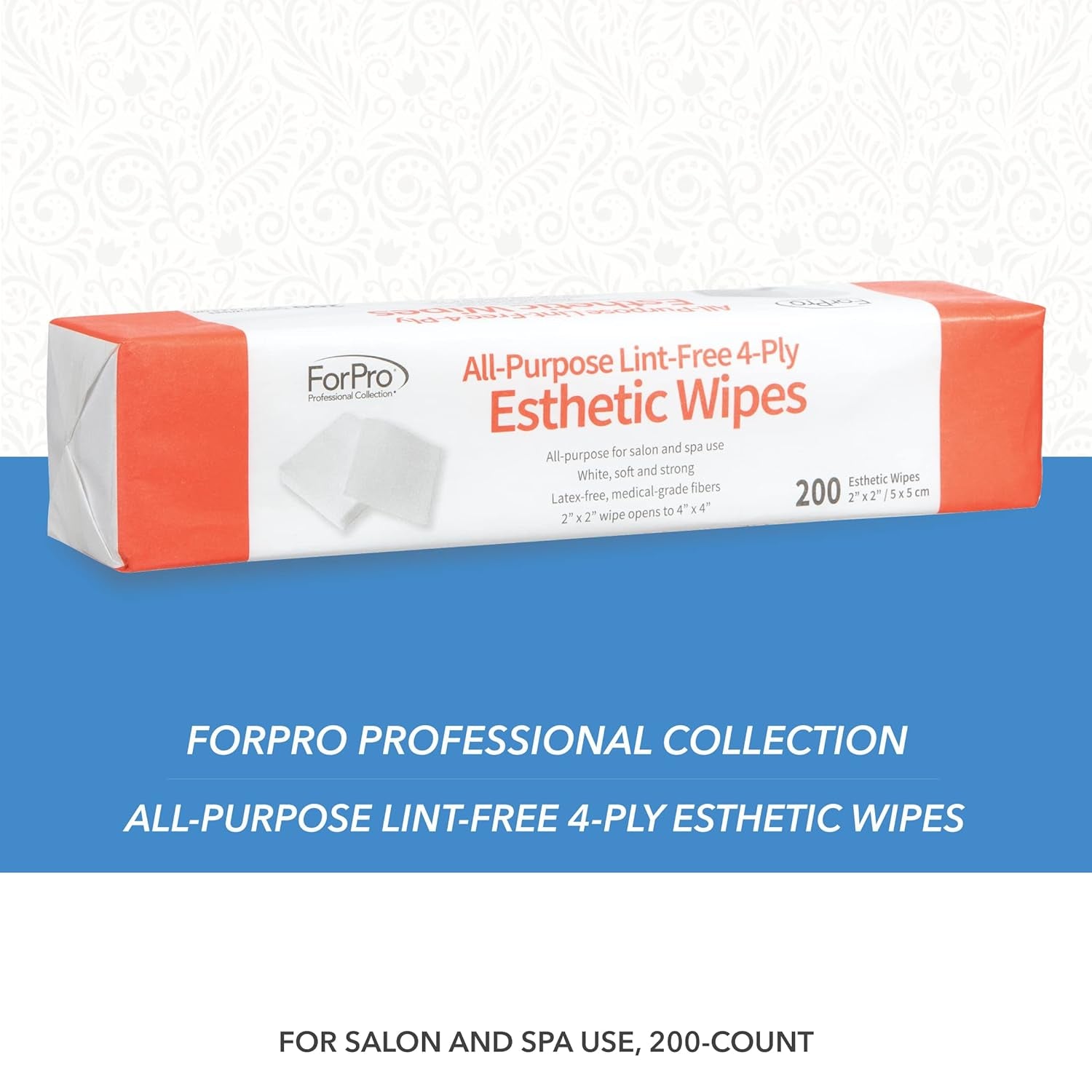 All-Purpose Lint-Free 4-Ply Esthetic Wipes, for Salon and Spa Use, Soft, Strong and Durable, Latex-Free, 2" X 2", 200-Count