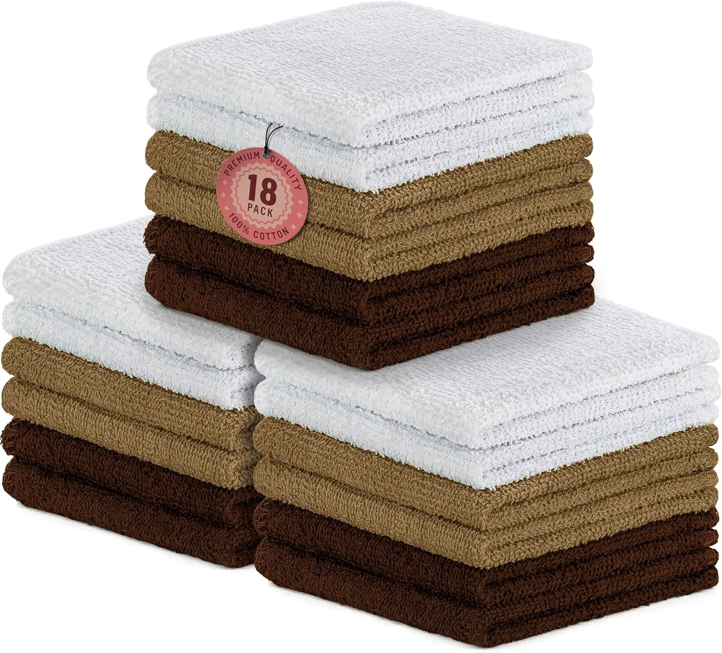 10 Pack 100% Cotton Wash Cloth, Luxurious Soft, 12 X 12 Inch Ultra Absorbent, Machine Washable Premium Quality Washcloths, White (10 Pack)