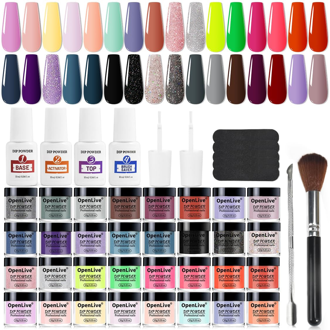 32 Color Dip Nail Powder Starter Kit 36 Bottle Blue Cheese Yellow Nail Dip Powder Kit with Base Top Coat Activator Dip Powder Kit for French Nail Art Manicure DIY Salon