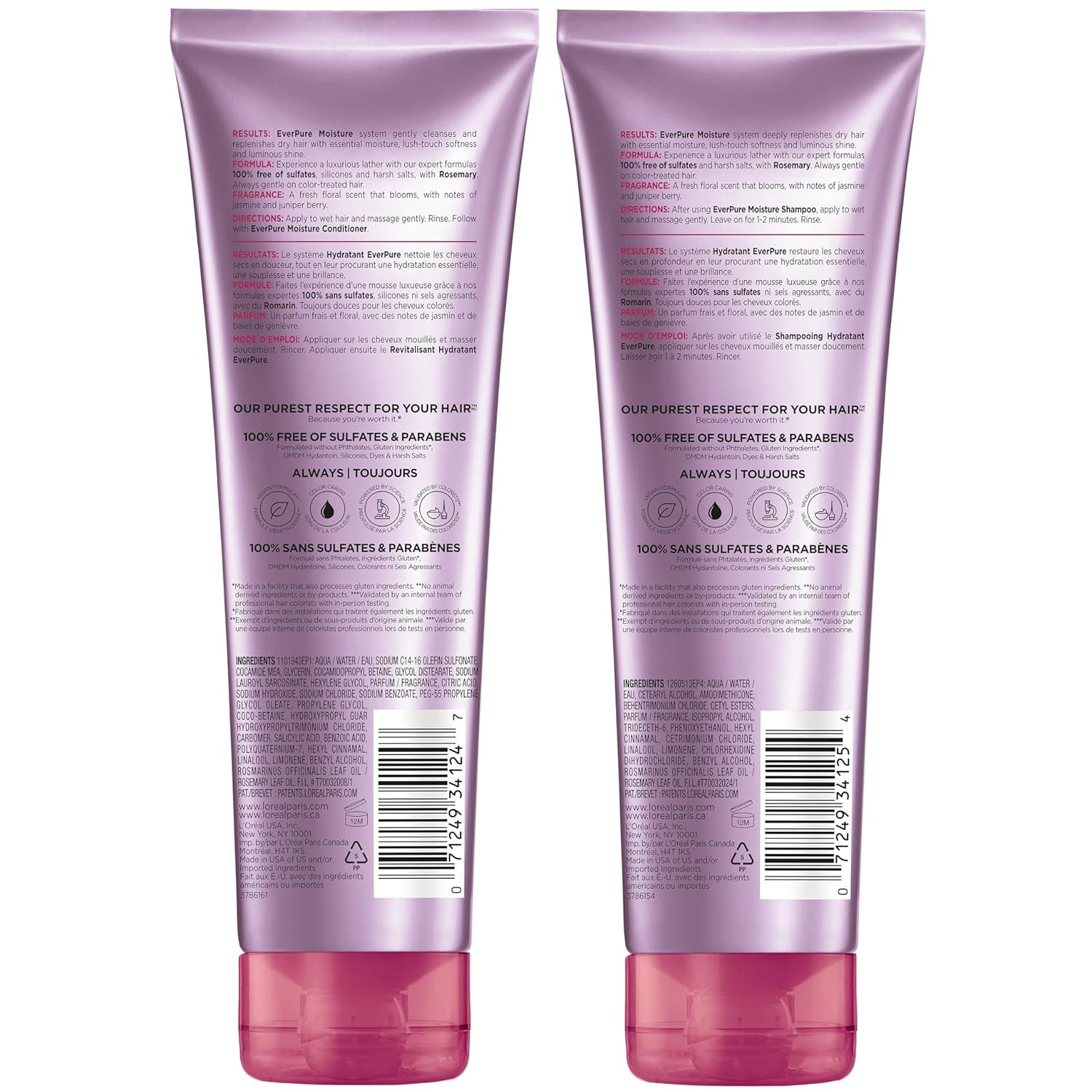 L’Oréal Paris Moisture Sulfate Free Shampoo and Conditioner Set, Hair Care for Color-Treated Hair with Rosemary Botanicals, Everpure, 1 Kit