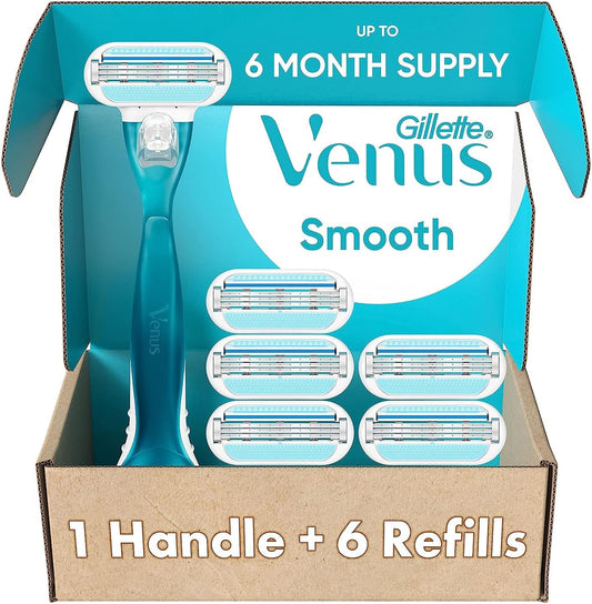 Smooth Razors for Women, Includes 1 Handle, 6 Razor Blade Refills