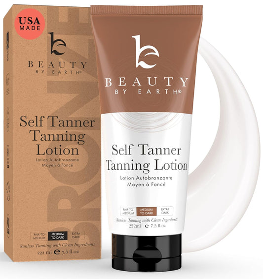 Self Tanner - USA Made with Natural & Organic Ingredients, Moisturizing Self Tanning Lotion with Aloe Vera & Coconut for a Natural Glow, Streak-Free Fake Tan, Medium to Dark