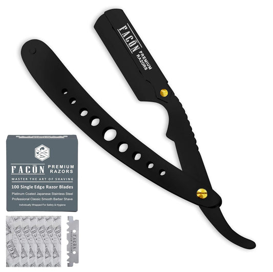 100 BLADES + Facón Professional Classic Straight Edge Barber Razor - Salon Quality Cut Throat Shavette