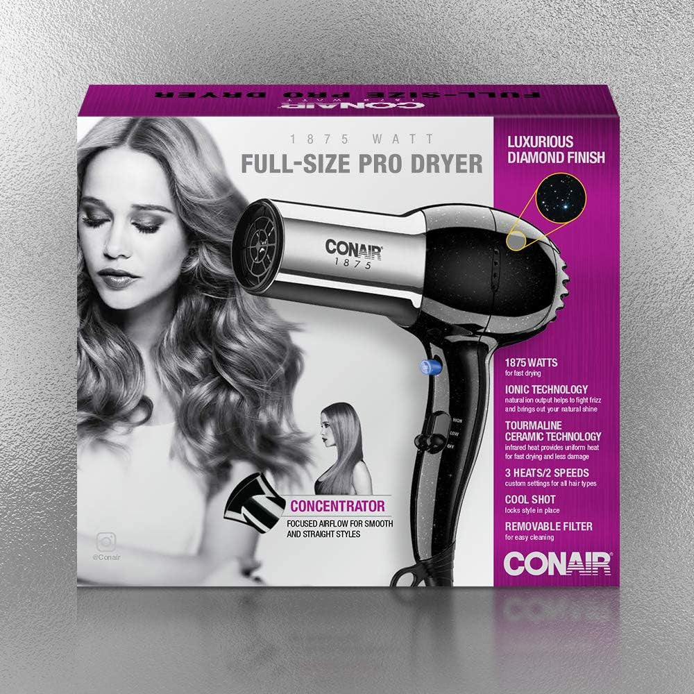 Hair Dryer, 1875W Full Size Hair Dryer with Ionic Conditioning, Blow Dryer