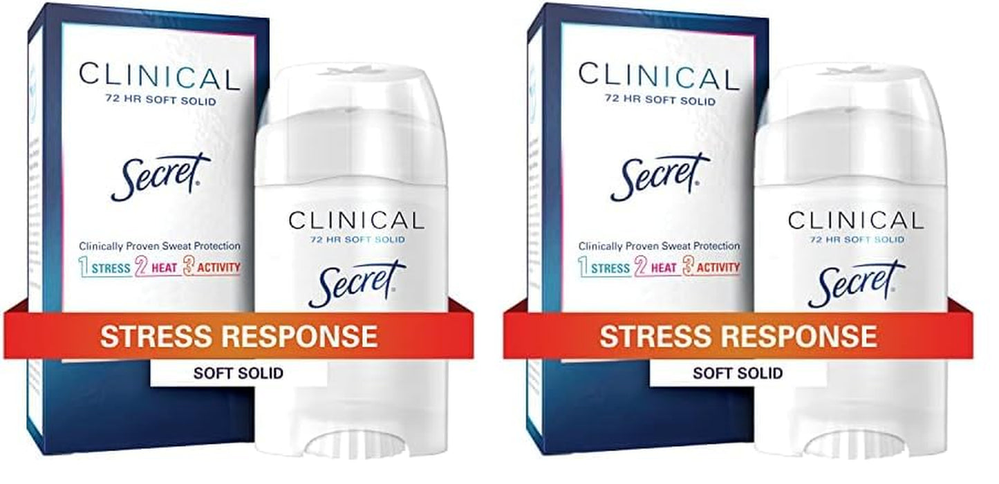 Clinical Strength Antiperspirant Deodorant for Women, 3X Stress Protection, 72Hr Sweat & Odor Protection, PH Balancing Minerals, Invisible Solid, Completely Clean Scent, 2.6 Oz