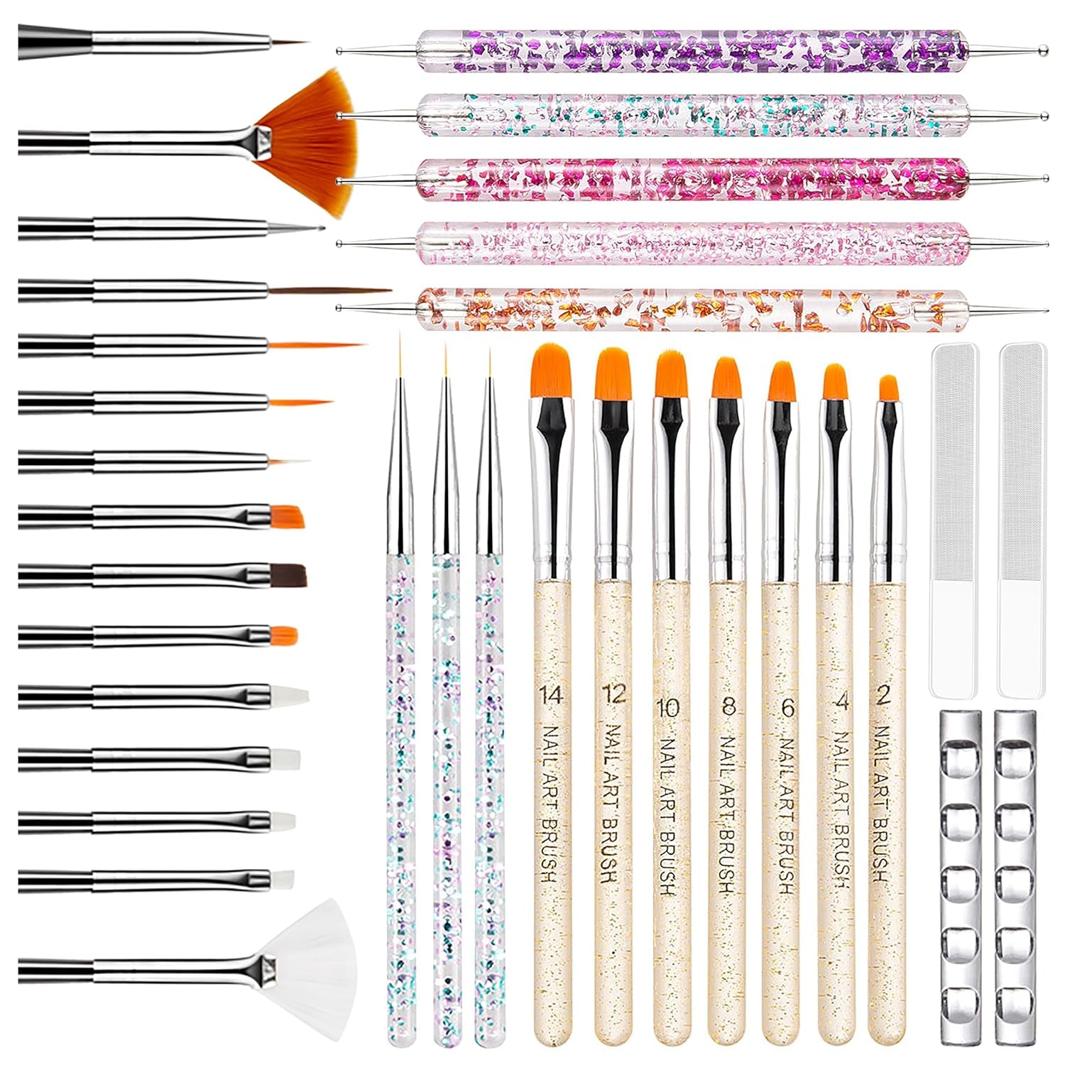 34Pcs Nail Art Brushes, Nail Art Brush Set, Nail Art Tools, Including Nail Design Brushes, Nail Dotting Tool, Nail Drawing Pens, Nail Brush Brackets, Nail Nano Polishing Rubs