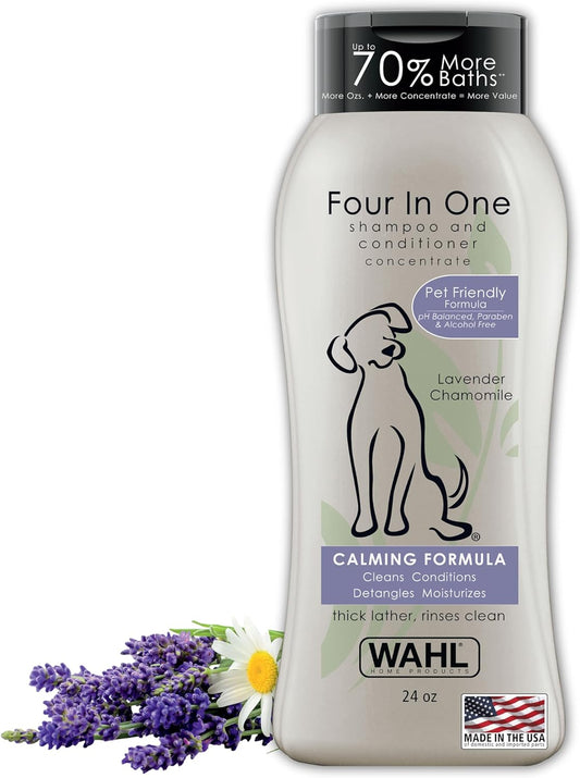 USA 4-In-1 Calming Pet Shampoo for Dogs – Cleans, Conditions, Detangles, & Moisturizes with Lavender Chamomile - Pet Friendly Formula - 24 Oz - Model 820000A