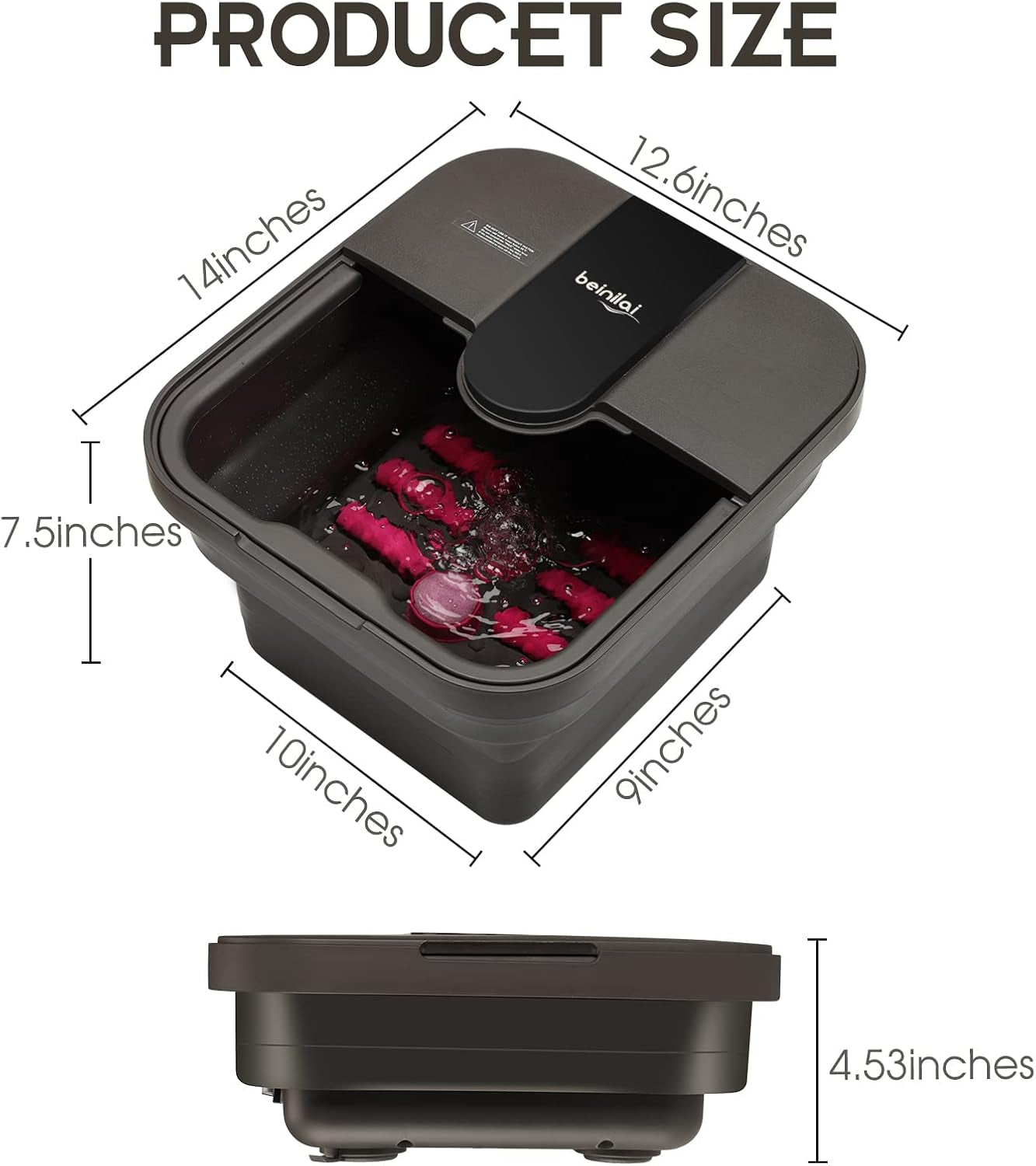 Collapsible Foot Spa,Foot Bath with Heat and Massage and Bubble Jets,Foot Soak Tub with Six Non Motorized Foot Rollers,Acupressure Massage Points,Red Light and Removable Pumice Stone