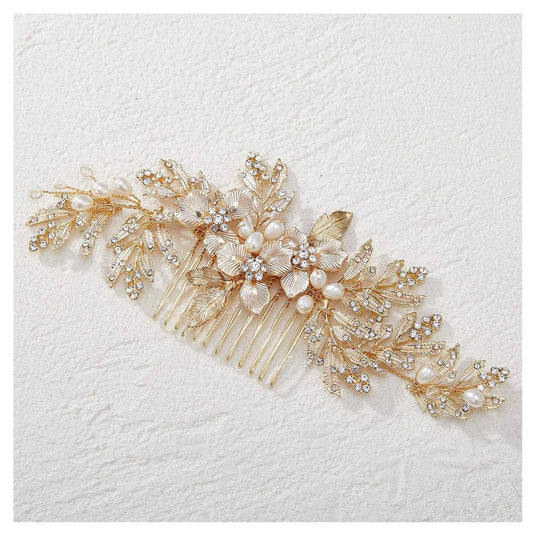 Handmade Wedding Hair Comb Clip Rhinestone Bridal Hair Comb Piece, Gold Hair Accessories for Brides Wedding