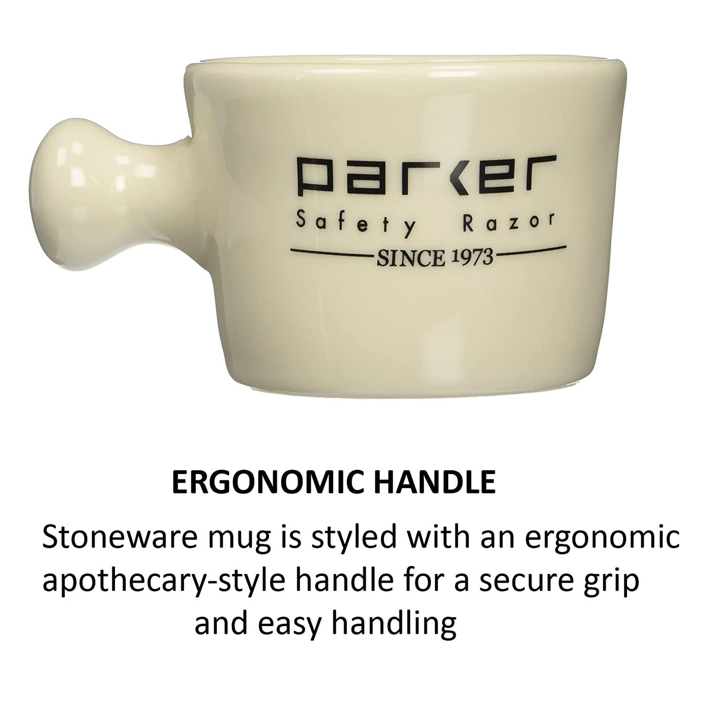 Parker Deluxe Stoneware Apothecary Shaving Mug – for Use with up to 3” Shave Soaps and Lathering Shave Creams – Handmade in the USA (Ivory)