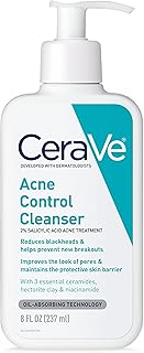 Acne Treatment Face Wash, Salicylic Acid Cleanser with Purifying Clay, Niacinamide, and Ceramides, Pore Control and Blackhead Remover, 8 Ounce