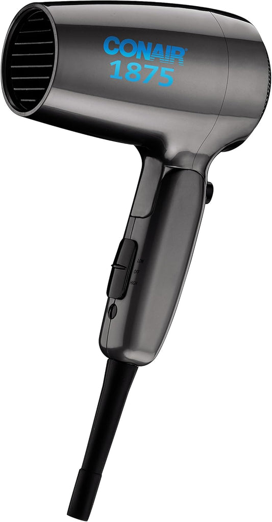 Travel Hair Dryer with Dual Voltage, 1875W Compact Hair Dryer with Folding Handle, Travel Blow Dryer