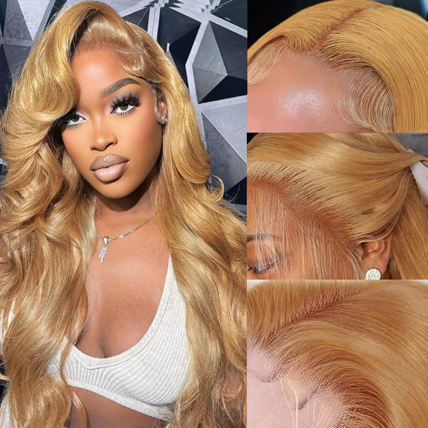 Highlight Ombre 13X6 Lace Front Wig Human Hair 28 Inch Body Wave Honey Blonde Glueless HD Transparent Lace Frontal Wigs for Women 180 Density Human Hair Pre Plucked with Baby Hair