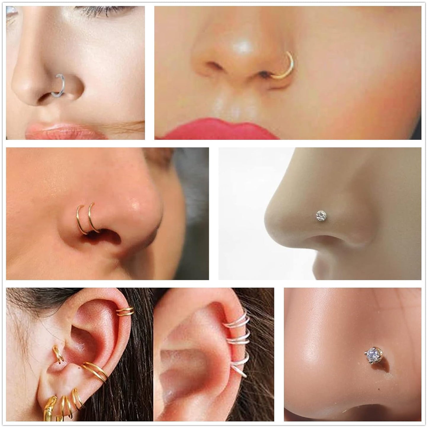 22PCS Nose Piercing Kit, Piercing Needles with 18G 20G CZ Nose Screw Studs Double Nose Rings Hoop Captive Nose Rings Stainless Steel Jewelry for Nose Septum Piercing Needles Kit