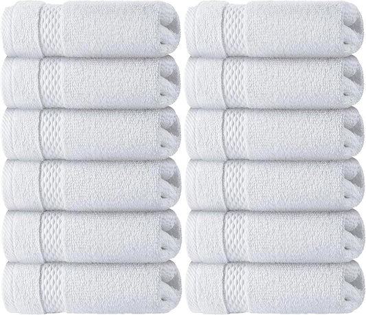 Whiteclassic Luxury Cotton Washcloths - Large Hotel Spa Bathroom Face Towel | 12 Pack | White