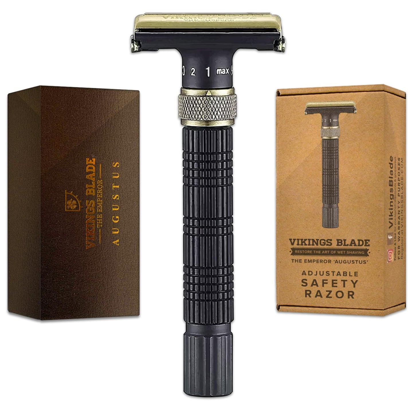 Adjustable Double Edge Safety Razor + Luxury Case. Smooth, Reusable, Eco-Friendly (The Emperor “Augustus”)