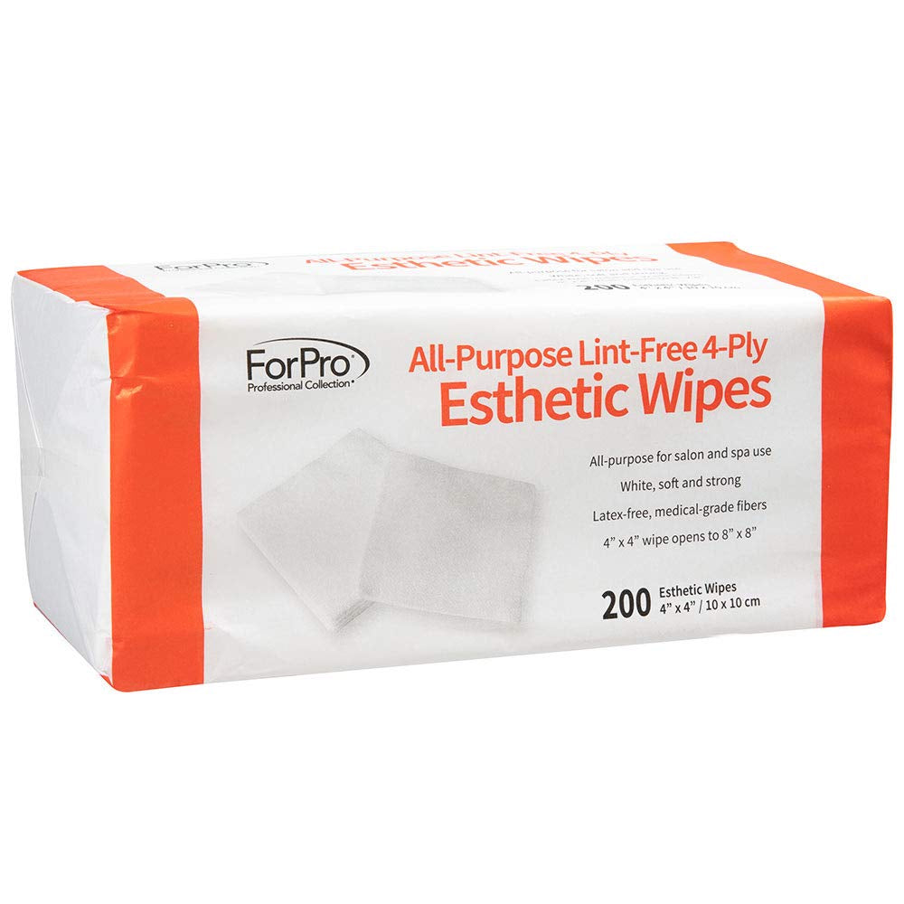 All-Purpose Lint-Free 4-Ply Esthetic Wipes, for Salon and Spa Use, Soft, Strong and Durable, Latex-Free, 4" X 4", 200-Count (Pack of 6)