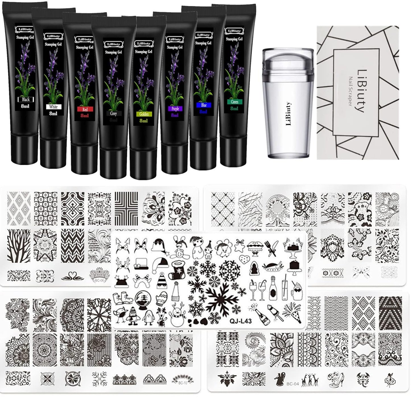 Black & White Nail Stamping Gel Polish Set 2Pcs Nail Art Stamping Gel 8Ml Printing for Nail Plate Nail Template Stamping