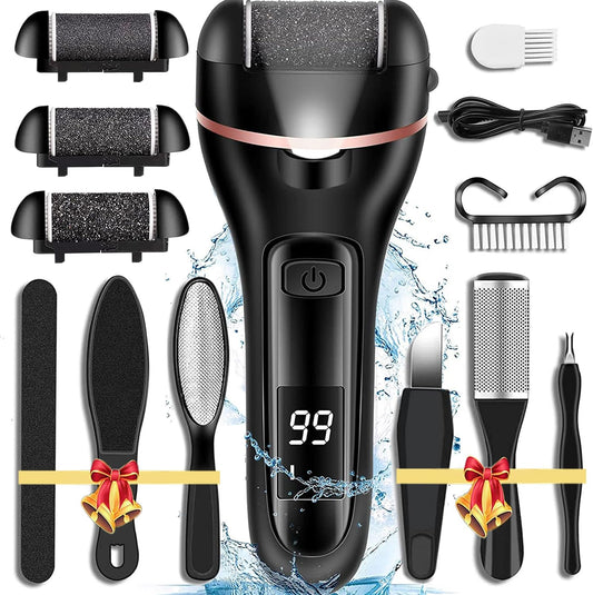 Callus Remover for Feet, 13-In-1 Professional Pedicure Tools Foot Care Kit, Foot Scrubber Electric Feet File Pedi for Hard Cracked Dry Dead Skin, 3 Rollers, 2 Speed, Battery Display (Black)