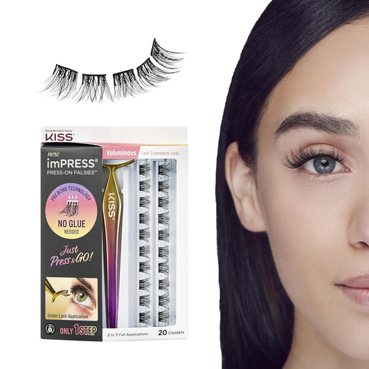 KISS  Falsies False Eyelashes, Lash Clusters, 'Voluminous', 14 Mm, Includes 20 Clusters, 1 Applicator, Contact Lens Friendly, Easy to Apply, Reusable Strip Lashes