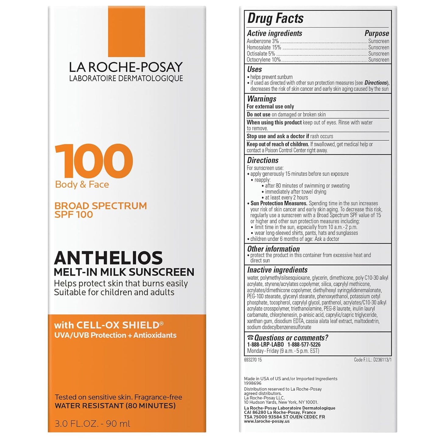 La Roche-Posay Anthelios Melt-In Milk Sunscreen SPF 100, Sunscreen for Body & Face, Broad Spectrum SPF + Antioxidants, Oil Free, for Sun Sensitive Skin, Oxybenzone Free