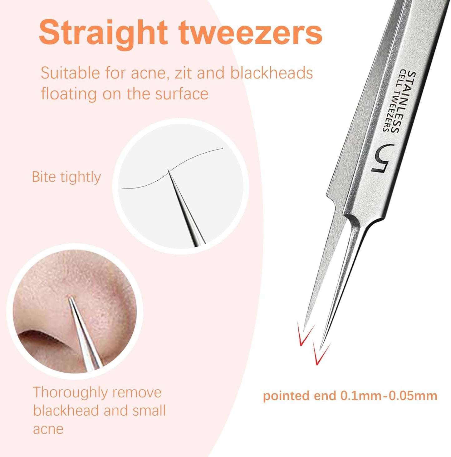 Professional Blackhead Tweezers,High Hard Stainless Steel Blackhead Remover Tweezers, Precision Pimple Popper Tool Kit, Blackhead Extractor