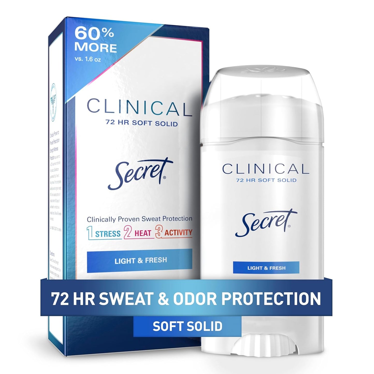 Clinical Strength Antiperspirant Deodorant for Women, 3X Stress Protection, 72Hr Sweat & Odor Protection, PH Balancing Minerals, Invisible Solid, Completely Clean Scent, 2.6 Oz